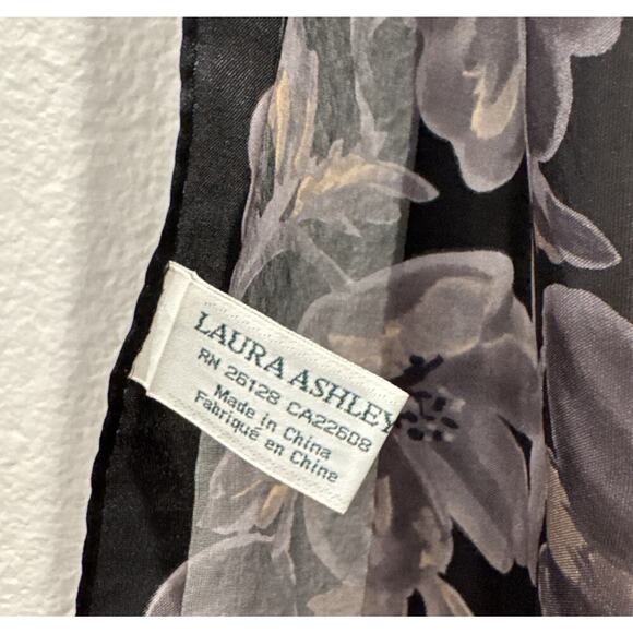 LAURA ASHLEY Rectangle Scarf Black Floral Silk Wide Sheer Stripes READ - Picture 5 of 12